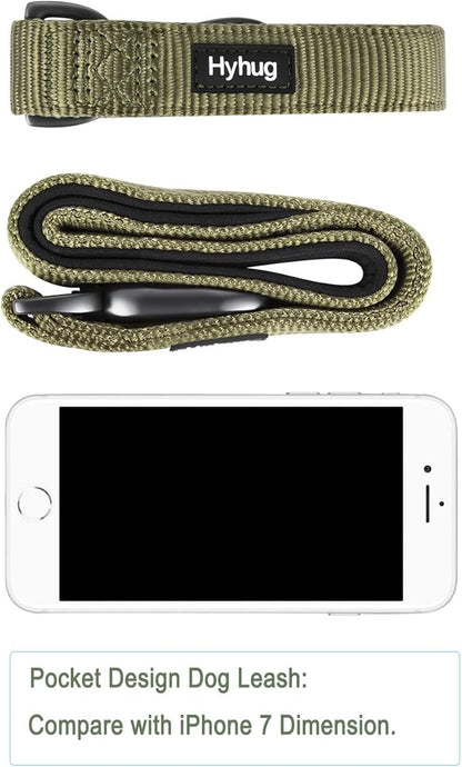 Hyhug Short Dog Leash Heavy Duty Nylon with Comfortable Padded Handle, Durable Training Pet Leashes for Small Medium Large Dogs (18 Inches, Military Green)