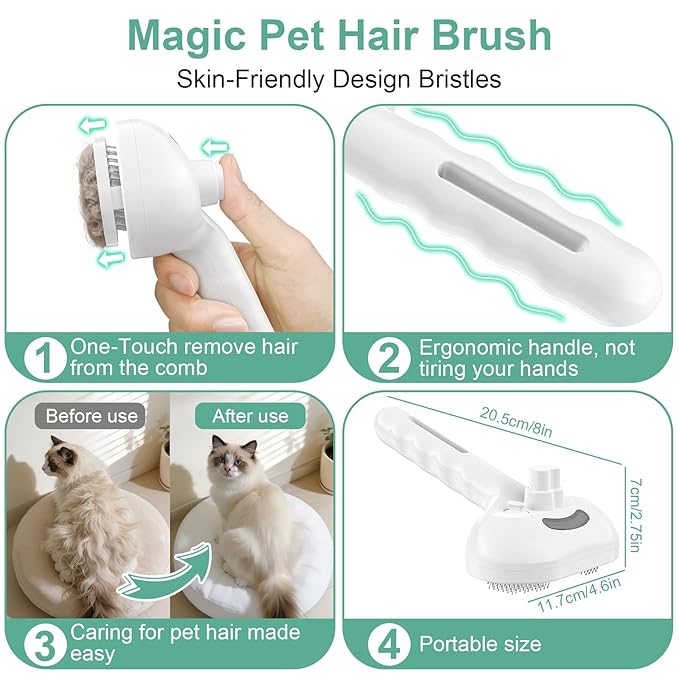 Dog Brush Cat Brushes for Shedding,Pet Steam Brush for Dogs Cats Spray Hair Removal Comb Steam Grooming for Long Short Haired Pets,Anti-Static Self Cleaning Grooming Tool Removes Loose Hair,white