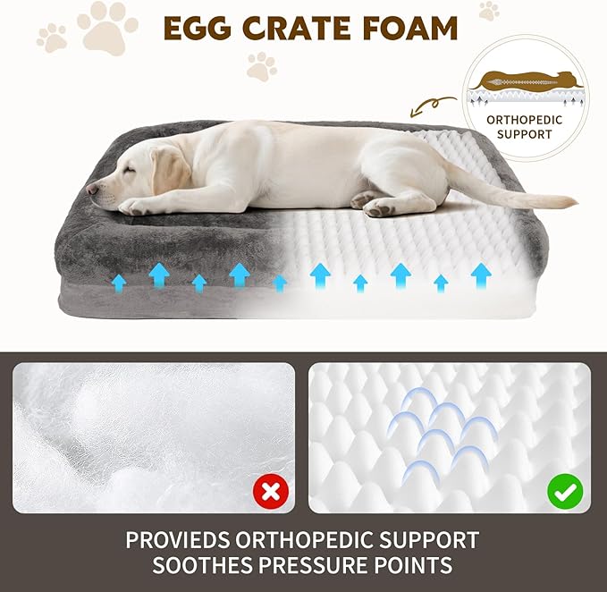 Orthopedic Dog Bed for Medium and Large Dogs Pet Bed with Sides Waterproof Dog Couch with Washable Removable Cover and Egg Crate Foam Pet Sleeping Mat with Anti-Slip Bottom