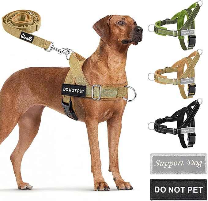 SlowTon No Pull Dog Harness - Heavy Duty Dog Harness and Leash Set for Medium Large Dogs, Reflective Tactical Harness with Soft Padded and Front Clip for Easy Walk and Training (Y, XL)