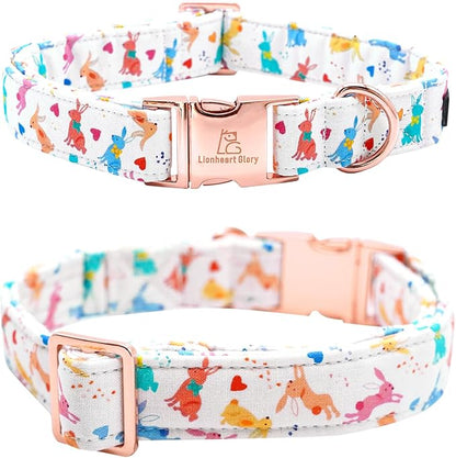 Lionheart glory Easter Collar Rabbit Print Dog Collar for Medium Cute Dog Collars Spring Female or Male Pet Gift Adjustable Heavy-Duty Dogs Collar Holiday