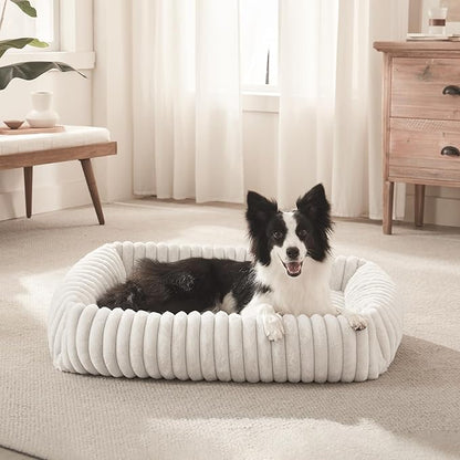 FURTIME Dog Bed for Small Dogs, Washable Orthopedic Dog Bed with Removable Cover, Rectangle Soft Calming Sleeping Puppy Bed Durable Pet Cuddler with Anti-Slip Bottom, Cream, S (20"x19"x6")