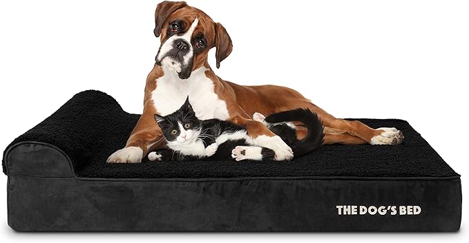 The Dog’s Bed Orthopedic Headrest Dog Bed XL Black Plush, Memory Foam, Pain Relief for Arthritis, Hip & Elbow Dysplasia, Post Surgery, Lameness, Waterproof Washable Cover, Veterinary Approved