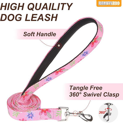 BEAUTYZOO No Pull Dog Harness and Leash Set with 2 Metal Leash Clips - Overhead-Free 3 Snap Buckles Design, Adjustable No-Choke Soft Padded Reflective Oxford Pet Vest for Small Medium Large Dogs, Pink