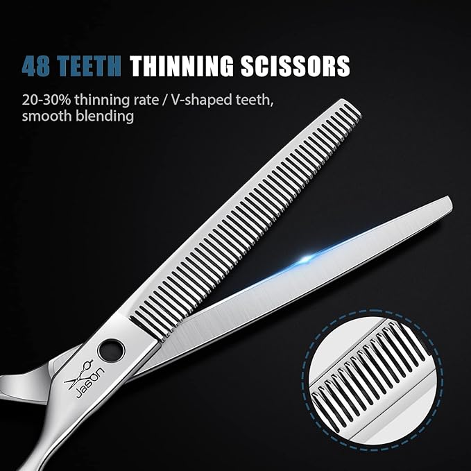 JASON 7.5" Dog Grooming Thinning Blending Scissor, Ergonomic Pet Grooming Thinner Blender Shears Cat Trimming Texturizing Kit with Offset Handle Christmas Gift