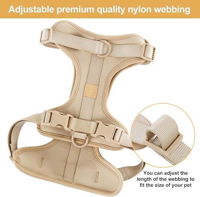 No Pull Lightweight Dog Harness: Adjustable Durable Breathable Mesh Pet Vest Harness with Soft & Comfortable Cushion, for Small Medium Large Dogs (Medium, Sand Color)