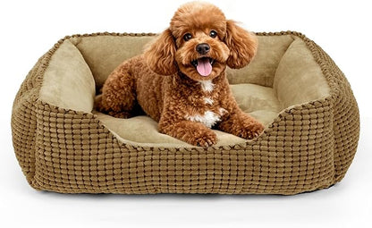 MIXJOY Rectangle Washable Orthopedic Dog Bed for Small, Medium and Large Dogs, Soft Calming, Sleeping Puppy Bed Durable Pet Cuddler with Anti-Slip Bottom, S (20"x19"x6")