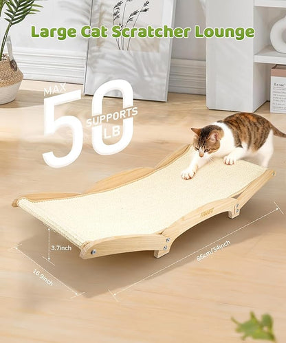 Famifit Cat Scratcher Bed with Sisal & Solid Wood Base, Extra Large Cat Scratch Pad for Scratching, Lounging & Sleeping, Stable Anti-Tip Design, Paint-Free & Eco-Safe, Easy Assembly, 34”