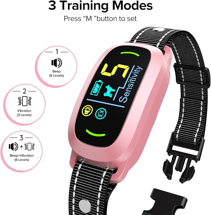 FAFAFROG Dog Bark Collar, Rechargeable Smart Collar, Anti Barking Training Collar with 5 Adjustable Sensitivity Beep Vibration, Bark Collar for Large Medium Small Dogs (Pink)