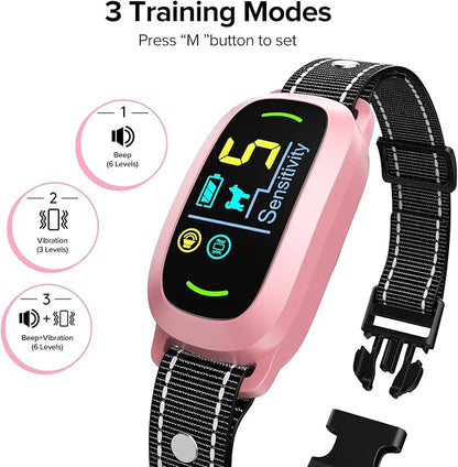 FAFAFROG Dog Bark Collar, Rechargeable Smart Collar, Anti Barking Training Collar with 5 Adjustable Sensitivity Beep Vibration, Bark Collar for Large Medium Small Dogs (Pink)