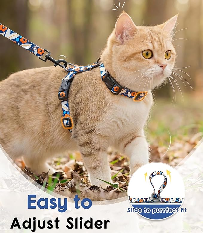 Halypet 2-Pack Cat Harness and Leash Set, Escape Proof 3-in-1 Adjustable Harness for Cats, Soft Lightweight, Easy On & Control for Walking, Travel & Outdoor Use, Navy Floral, Medium