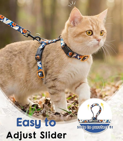 Halypet Cat Harness and Leash Set, Escape Proof 3-in-1 Adjustable Harness for Cats & Kitten, Soft Lightweight, Easy On & Control for Walking, Travel & Outdoor Use, Navy Floral, Small