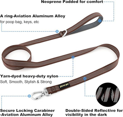 Plutus Pet Heavy Duty Dog Leash with Lockable Aluminum Carabiner, 4/6 Feet Long, Double-Sided Reflective Nylon, Padded Handle, for Puppy, Small, Medium and Large Dogs (Chocolate, 4/5" x 6')