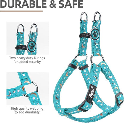 PUPTECK No Pull Dog Harness Soft Adjustable Basic Nylon Step in Puppy Vest Outdoor Walking with ID Tag, Moon Star Sky Blue, S