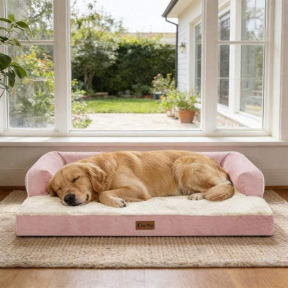 Casa Paw Orthopedic Dog Beds for Extra Large Dogs, Waterproof Egg Crate Foam XL Dog Bed with Sides 48x30Inch, Big Dogs Couch Beds with Removable Washable Cover and Nonskid Bottom, Pink