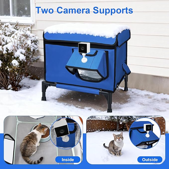 Heated Outdoor Cat House Weatherproof, Small/Large Insulated Cat House for Indoor, Winter Stray/Feral Cat Shelter (Blue Cat Shelter, Large-25.6"×16.5"×12")