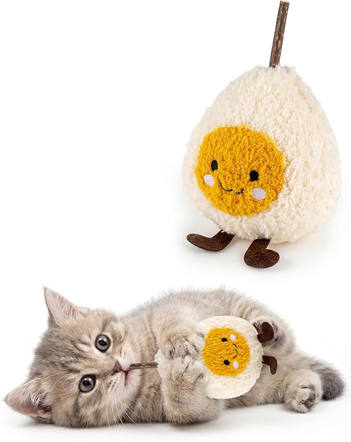 Petelligent Durable and lnteractive Cat Teething Stick Toys: Chewing Stick, Grinding Teeth Rod, and chewable Cat Doll for Your Pet's Entertainment (Egg Whites)