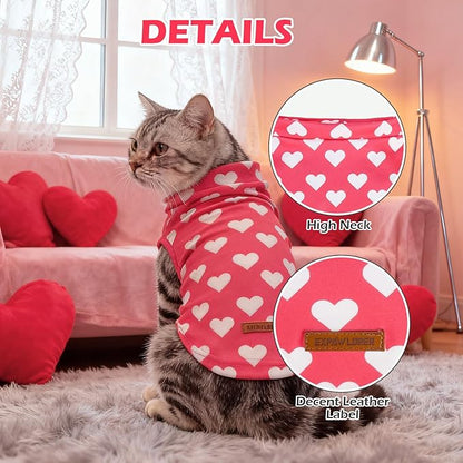 EXPAWLORER Soft Cat Sweater - Sweaters for Cats Only Warm Kitten Clothes, Fall and Winter Pet Coat Pullover Design, Fleece Sweatshirt Clothing Also for Puppy Small Dogs, Pink Heart M