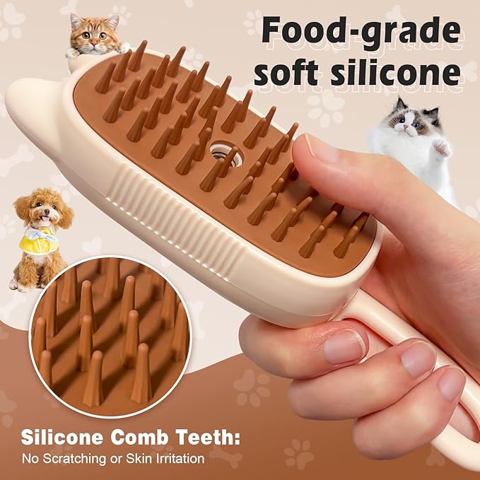 Cat Steam Brush for Dog & Cat, Spritz Defur Comb 3 in 1 Pet Rechargeable Steam Brush Tool for Long and Short Haired Cats and Dogs, Anti-Static, Shedding, Detangling, Massage & Combing (White)