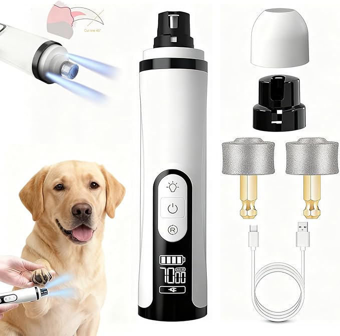 Silent Groom Pro Nail Grinder 2026 Upgraded with 2 LED Light & 3-Speed 2000mah Battery Professional Quiet Painless Paws Grooming & Smoothing for Small Medium Large Dogs and Cats (1+2*Replacement Head)