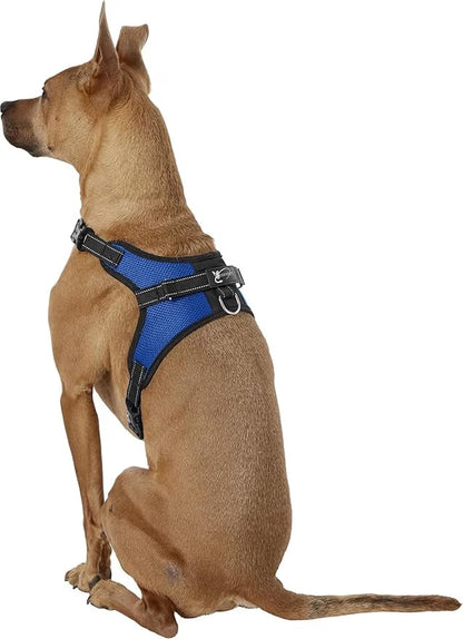 No Pull Reflective Adjustable Dog Harness with Handle- Comfortable Soft All Weather Mesh, Easy On Puppy Harness for Small Medium and Large Dogs (Blue) Large