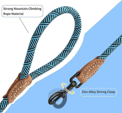 Mile High Life Rope Leash with Genuine Leather Connection, 6 FT/5 FT/4 FT, Heavy Duty Leash for Medium & Large Dogs (Turquoise Green, 48 Inch)
