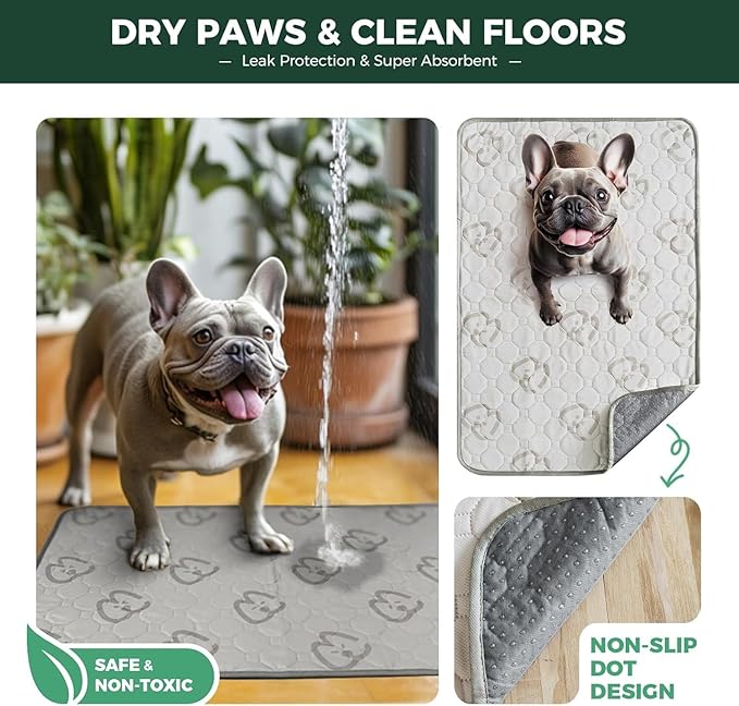FXW Washable Pee Pads for Dogs, Puppy Pads with Super Absorbent, Specifically Designed for 24inch Cages, 17" x 23" Rectangle, Khaki, 4 Packs