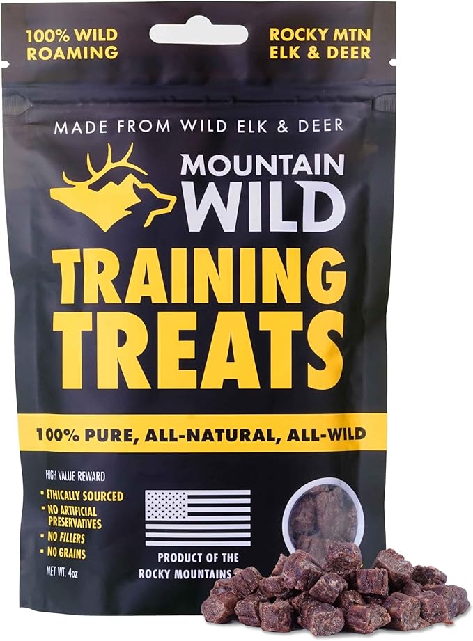 MOUNTAIN WILD Training Treats for Dogs & Puppies – Elk & Venison Protein Puppy & Dog Treat – High Value, All-Natural, No Fillers, Grain-Free, No Artificial Preservatives – 4oz, 1 Bag