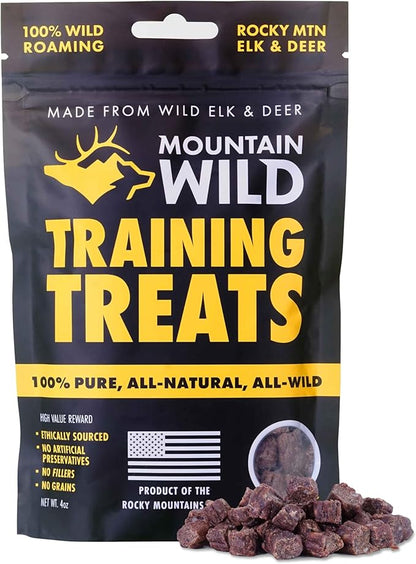 MOUNTAIN WILD Training Treats for Dogs & Puppies – Elk & Venison Protein Puppy & Dog Treat – High Value, All-Natural, No Fillers, Grain-Free, No Artificial Preservatives – 4oz, 1 Bag