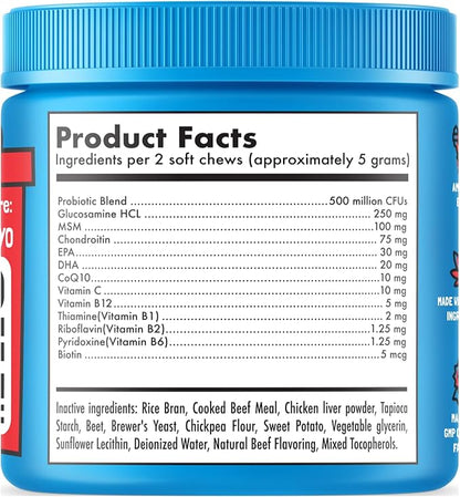 Dog Vitamins - 120 Multivitamins Chews w/Glucosamine Chondroitin, Probiotics Digestive Enzymes and Omegas - Supplement for Overall Health - Joint Support, Immune Health, Skin and Heart Health