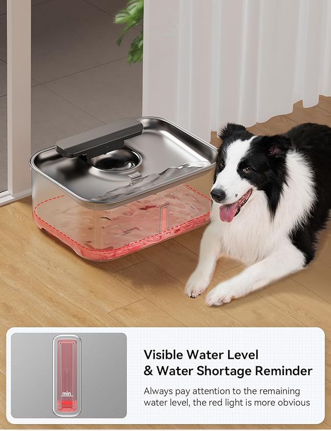 3.2Gal/12L Dog Water Fountain for Large Dogs, Ultra-Quiet Stainless Steel Dog Water Bowl Dispenser with Swirling Water Flow, Pet Water Fountain with Visual Water Level for Large Dogs Cats & Multi-Pet