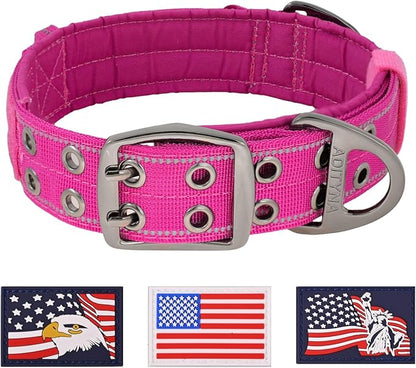 ADITYNA Heavy Duty Dog Collar for Medium Dogs - Reflective Magenta Collar with Handle for Training, and Walking - Wide, Thick, Tactical, Soft Neoprene Padded