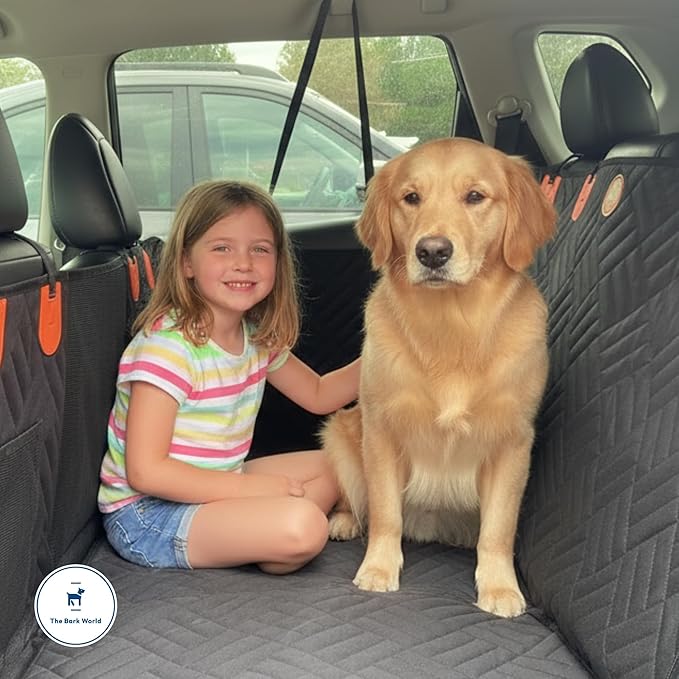 The Bark World Dog Backseat Extender with Hard Bottom – Waterproof Pet Travel Platform - Nonslip Rear Seat Cover - Car Hammock Bed for Cars SUVs & Small Trucks