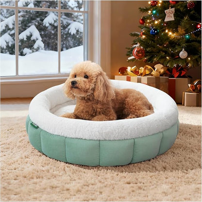 BALANCE Cat Beds for Indoor Cats, Washable Round Cat Bed, Cute Kitten Bed with Anti-Slip Bottom for Kitty and Puppy, 23 Inches, Granite Green