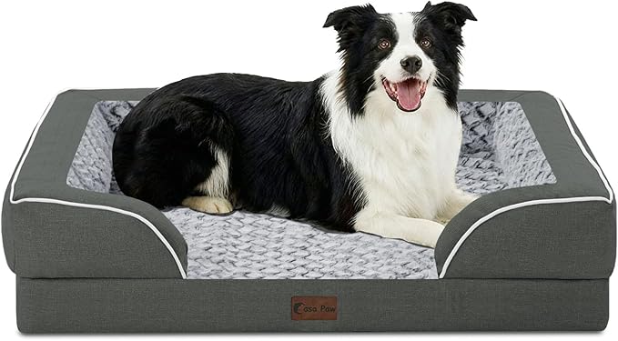 Casa Paw Orthopedic Dog Beds for Large Sized Dogs, Waterproof Memory Foam Large Pet Bed with Sides 35x22Inch, Non-Slip and Egg-Crate Foam Big Dog Couch Bed with Removable Washable Cover, Dark Grey