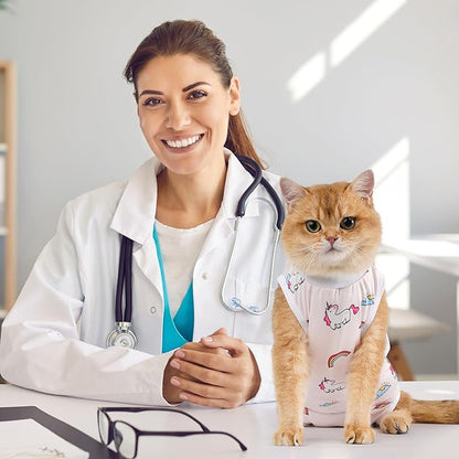 Avont Cat Recovery Suit - Kitten Onesie for Cats After Surgery, Cone of Shame Alternative Surgical Spay Suit for Female Cat, Post-Surgery or Skin Diseases Protection -Rainbow(L)