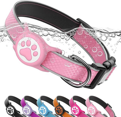 Reflective Dog Collar with Waterproof Air tagholder & Anti-Lost QR Code | Ultra-Durable | Soft Padded | Safety Locking Buckle | Fit Large Dogs (Neon Pink L(15.7"-23.6"))