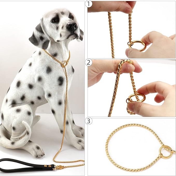 CaptainSteeL Stainless Steel Dog Leash and Collar, 3ft/4ft, 5mm 1m/1.2m Metal, Leather Handle
