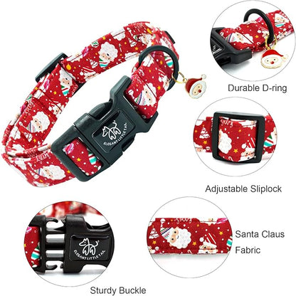 Elegant littlle Tail Christmas Dog Collar, Red Pet Collars Soft Cotton Winter Dog Collar with Quick Release Buckle Pet Puppy Collars for Small Medium Large Dogs