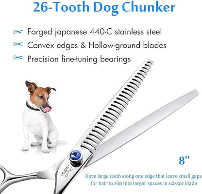 JASON 8" 26 Tooth Chunkers Shears for Dogs Ergonomic Cats Grooming Scissors Texturizing Blending Thinning Shear Pets Trimming Kit with Offset Handle Sharp Comfortable Scissor Christmas Gift