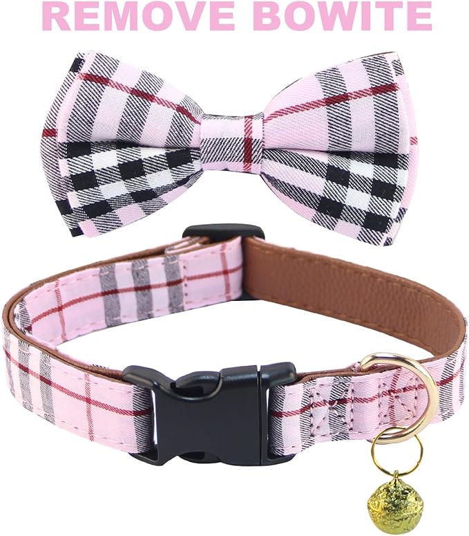 Yizepet Dog Collar and Leash Set-Plaid Puppy Collar with Bow Tie - Adjustable pet Collar for Dogs with Bell, Stylish Pattern for Small Medium or Large Boy and Girl Dog
