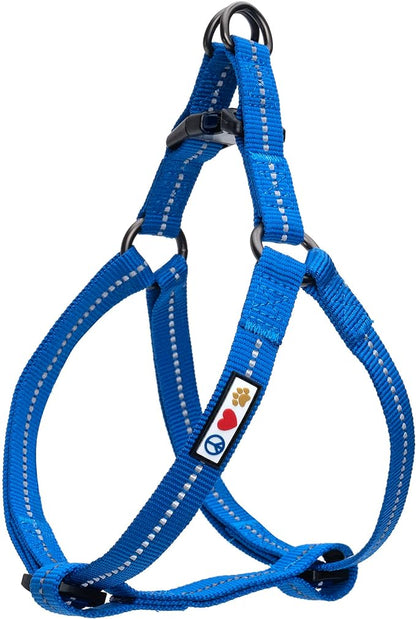 Pawtitas Recycled Reflective Step-in Dog Harness – Adjustable No-Pull Vest for Puppies to Seniors, Safe & Comfortable M Blue