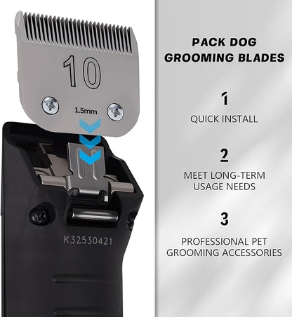 3 Pack 10# Removable Dog Grooming Blades, Made of Carbonized Steel, Suitable for Andis/Oster A5/Wahl KM Series, Cutting Length 1/16" (1.5 mm)