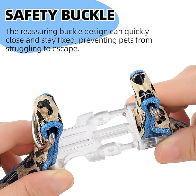 Mile High Life Leopard Dog Harness Collar Leash Set, Adjustable No Pull Dog Halter Harness for Small Breed Dogs, Easy Control for Training Walking (Blue, S Chest 11"-18", Neck 10"-14")