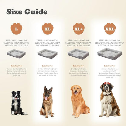 PetFun XXL Orthopedic Dog Beds Large Sized Dog - Washable Large Dog Cat Bed Waterproof, Comfort Dogs Couch Sofa with Washable Removable Cover, Pet Bed with Nonskid Bottom, Light Grey, 53"