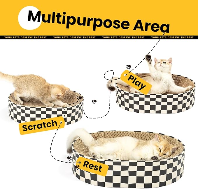 Conlun Cat Scratcher Cardboard,2 in 1 Oval Cat Scratch Pad Bowl for Indoor Kitty Grinding Claw,Round Kittens Scratching Board Corrugated Lounge Pet Beds&Furniture Protector for Sofas