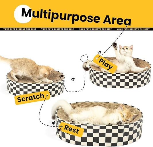 Conlun Cat Scratcher Cardboard,2 in 1 Oval Cat Scratch Pad Bowl for Indoor Kitty Grinding Claw,Round Kittens Scratching Board Corrugated Lounge Pet Beds&Furniture Protector for Sofas