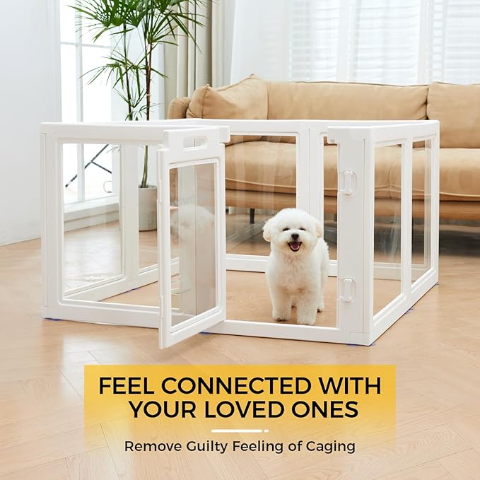EVERFRONT Clear Acrylic Plastic Dog Playpen - Clear Dog Play Pen - Easy Assemble Acrylic Dog Playpen - Puppy Playpen, Cat Playpen, Small Animal Playpen, Dog Play Pen Indoors (White, 23.6“ H, 8PCS)
