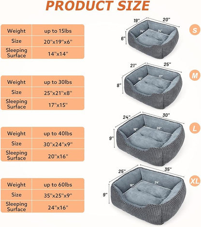 MIXJOY Dog Bed for Large Medium Small Dogs, Rectangle Washable Sleeping Puppy Bed, Soft Calming Cat Beds for Indoor Cats, Orthopedic Pet Sofa Bed, Anti-Slip Bottom with Multiple Size (20'', Grey)
