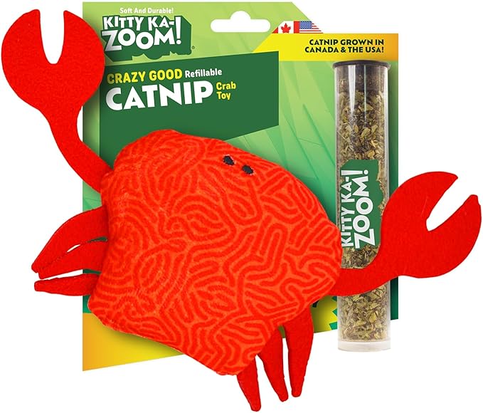 KITTY KA-ZOOM ZOOMIE Crab - Refillable Catnip Toy + Catnip | High Potency Hand Harvested Fresh | Soft Plush for Engaging Play